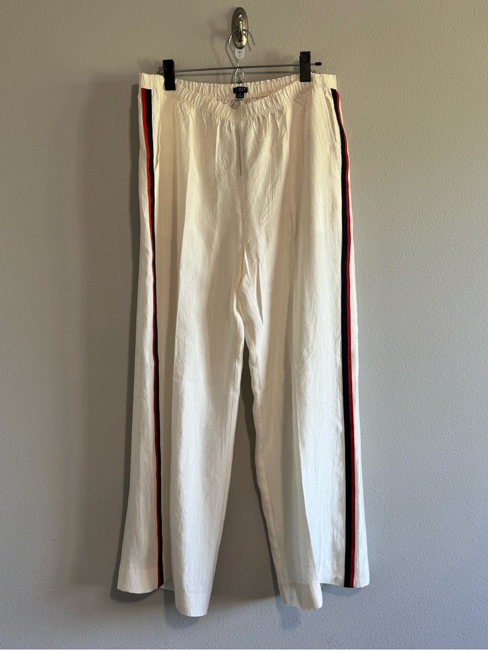 J. Crew Cream Pants with Red and Navy Side Stripes
